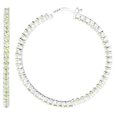Pre-owned 1stdibs Natural Peridot Hoop Earrings Total 3.50 Carats Rhodium Plated Silver In Multi