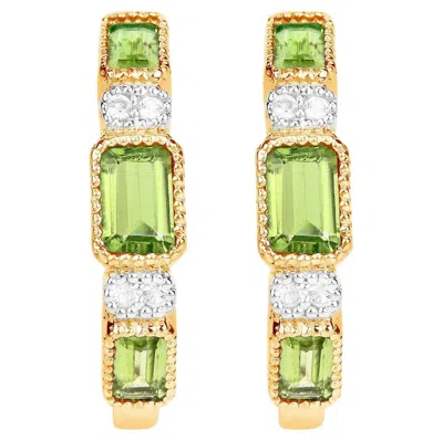Pre-owned 1stdibs Natural Peridot Hoop Earrings White Topaz 2.44 Carats 14k Gold Plated Silver