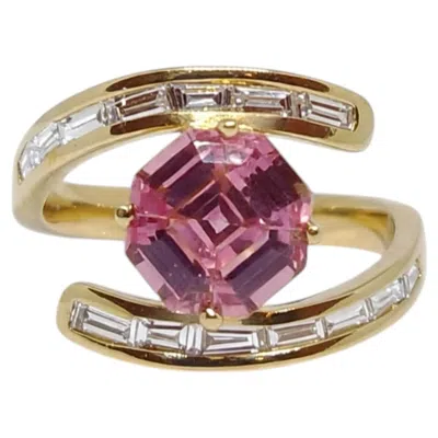 Pre-owned 1stdibs Natural Pink Sapphire 1.01cts & Diamond 0.61cts Ring In 18k Gold