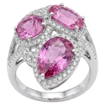 Pre-owned 1stdibs Natural Pink Sapphire 4.41cts & Diamond 0.51cts Ring In 18k Gold