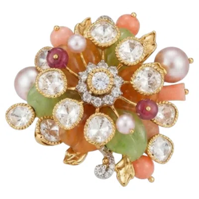 Pre-owned 1stdibs Natural Polki, Semi Precious, & Diamond Ring In 14k Gold In Multi