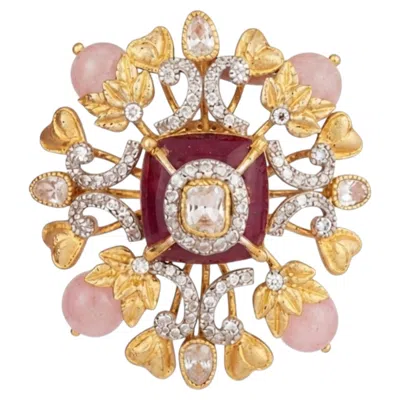 Pre-owned 1stdibs Natural Polki, Semi Precious, & Diamond Ring In 18k Gold In Multi