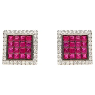 Pre-owned 1stdibs Natural Ruby 3.85cts & Diamond 0.85cts Earring In 18k Gold In Multi