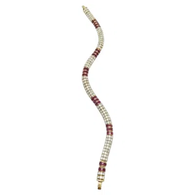 Pre-owned 1stdibs Natural Ruby & Diamond Bracelet In 14k Gold In Multi