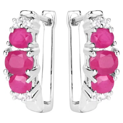 Pre-owned 1stdibs Natural Ruby Earrings With White Topaz 1.60 Carats Sterling Silver