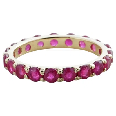 Pre-owned 1stdibs Natural Ruby Gemstone Solid 14k Yellow Gold Band Stackable Band Eternity Ring