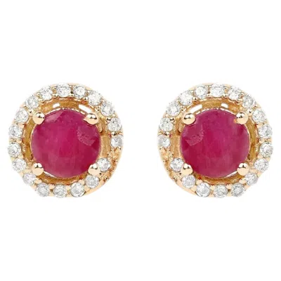 Pre-owned 1stdibs Natural Ruby Stud Earrings With Diamonds 0.68 Carats 14k Yellow Gold