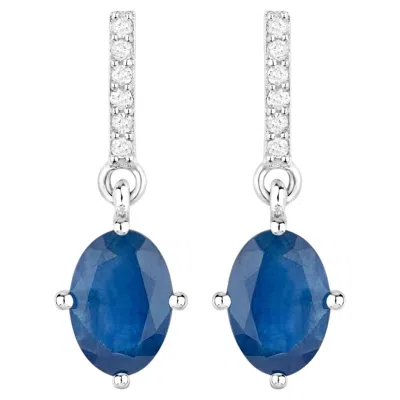 Pre-owned 1stdibs Natural Sapphire Dangle Earrings With Diamonds 1.92 Carats 10k White Gold