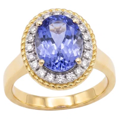 Pre-owned 1stdibs Natural Tanzanite 4cts & Diamond 0.30cts Ring In 18k Gold In Multi