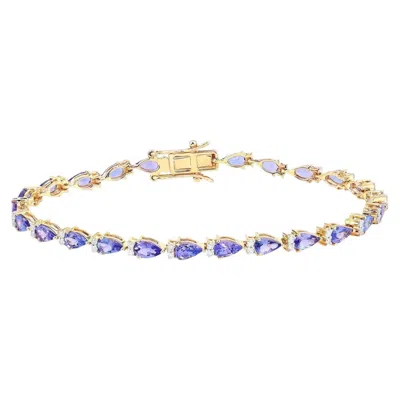 Pre-owned 1stdibs Natural Tanzanite Bracelet With Diamonds 5.62 Carats 14k Yellow Gold