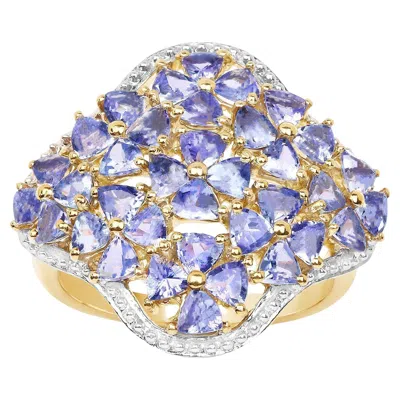 Pre-owned 1stdibs Natural Tanzanite Cocktail Ring 3.60 Carats 14k Yellow Gold Plated Silver