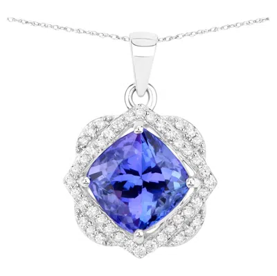 Pre-owned 1stdibs Natural Tanzanite Pendant With Diamonds 3.10 Carats 14k White Gold