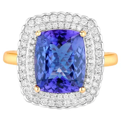 Pre-owned 1stdibs Natural Tanzanite Ring With Diamonds 4.8 Carats 14k Yellow Gold