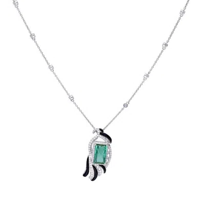 Pre-owned 1stdibs Natural Tourmaline 6.3cts & Diamond 1.205cts Pendant In 18k White Gold