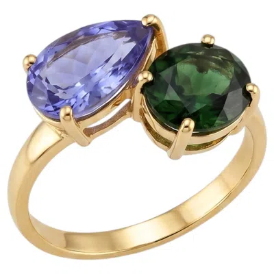 Pre-owned 1stdibs Natural Tourmaline & Tanzanite Ring In 18k Gold In Multi