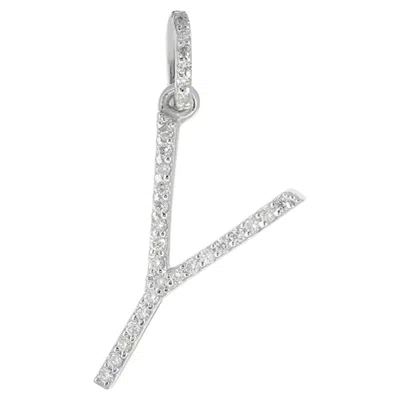 Pre-owned 1stdibs Natural White Diamond 14k Gold Block Y Initial Charm Pendant Fine Jewelry