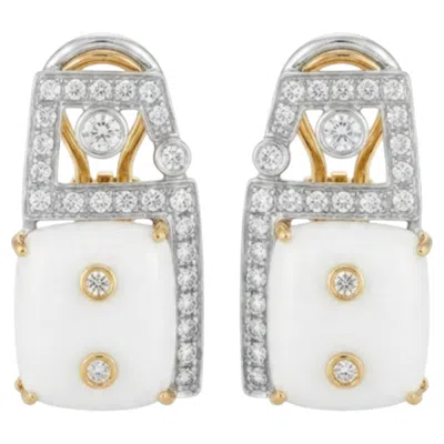 Pre-owned 1stdibs Natural White Onyx & Diamond Earring In 18k Gold