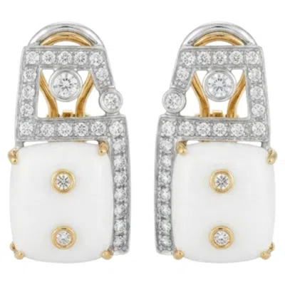 Pre-owned 1stdibs Natural White Onyx & Diamond Earring In 18k Gold