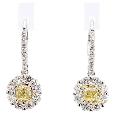 Pre-owned 1stdibs Natural Yellow Cushion Diamond 1.42 Carat Tw Gold Drop Earrings