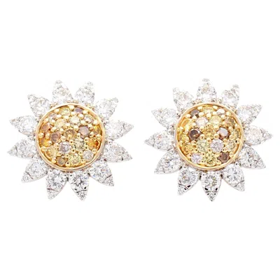Pre-owned 1stdibs Natural Yellow Round And White Diamond 1.69 Carat Tw Gold Stud Earrings