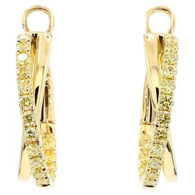 Pre-owned 1stdibs Natural Yellow Round Diamond .96 Carat Tw Yellow Gold Hoop Earrings