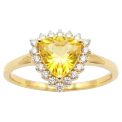 Pre-owned 1stdibs Natural Yellow Sapphire 0.75cts & Diamond 0.15cts Ring In 18k Gold