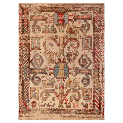 Pre-owned 1stdibs Nazmiyal Collection Antique Caucasian Dagestan Rug 3ft 7in X 4ft 9in In Brown