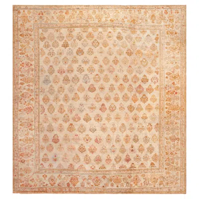 Pre-owned 1stdibs Nazmiyal Collection Antique Turkish Oushak Angora Rug 11 Ft 3 In X 12 Ft In Sand