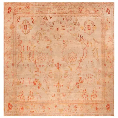 Pre-owned 1stdibs Nazmiyal Collection Square Antique Turkish Oushak Rug. 13 Ft 7 In X 13 Ft 9 In In Orange