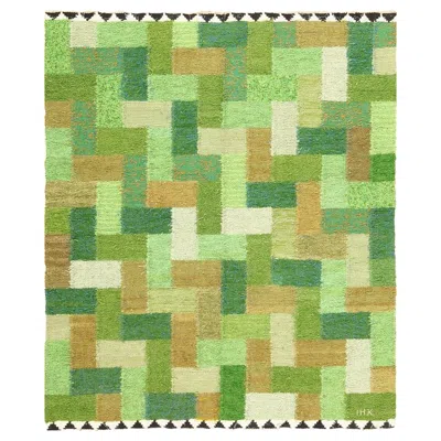 Pre-owned 1stdibs Nazmiyal Collection Vintage Geometric Swedish Rug By Ingrid Hellman Knafve 5'x6' In Green