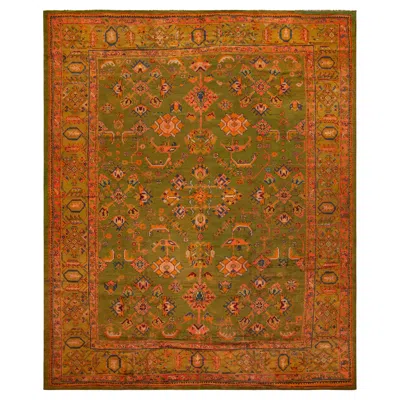 Pre-owned 1stdibs Nazmiyal Collection Vivid Green Background Antique Turkish Oushak Rug