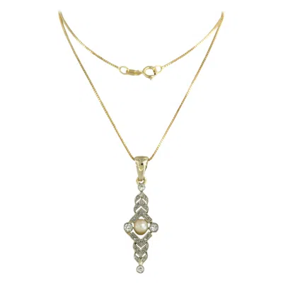 Pre-owned 1stdibs Necklace With Pendant With Pearl And Diamond 0.40 Ct - 18k Gold - 42 Cm In Multi