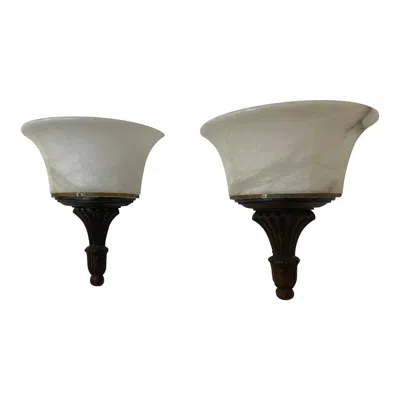 Pre-owned 1stdibs Neoclassical Alabaster Torch Sconces, Hand-carved, Sweden, 1850 Design In Transparent