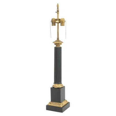 Pre-owned 1stdibs Neoclassical Green And Gilt Metal Column Table Lamp, 20th Century