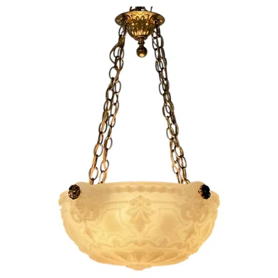 Pre-owned 1stdibs Neoclassical Style Cast Glass And Brass Pendant Light Fixture, Circa 1910 In Orange