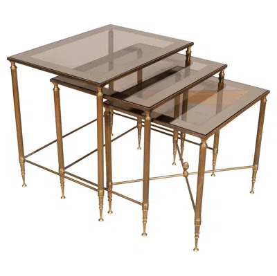 Pre-owned 1stdibs Nest Of Three Vintage Brass Tables In Brown