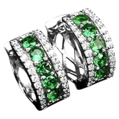 Pre-owned 1stdibs New 1 Carat Green Tsavorite Garnet & Sapphire Sterling Silver Huggie Earrings