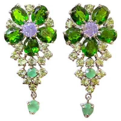 Pre-owned 1stdibs New 1.75 Carat Chrome Diopside, Sapphire & Opal 14k W Gold Pl Sterling Earring In Blue