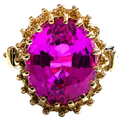 Pre-owned 1stdibs New 7.20 Carat Deep Pink Topaz 24k Yellow Gold Plated Sterling Ring