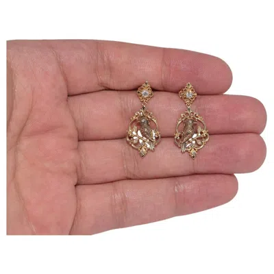 Pre-owned 1stdibs New Made 18k Gold Natural Diamond Decorated Bird Design Drop Earring In Multi