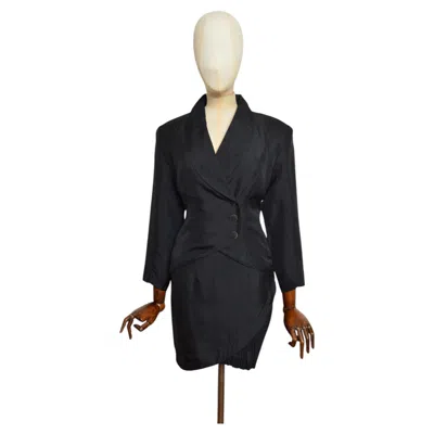 Pre-owned 1stdibs Noriko Kazuki Black 1980s Japanese Designer Pleated Jacket & Skirt Suit Set