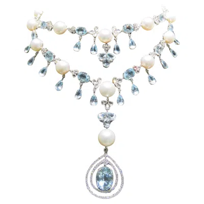 Pre-owned 1stdibs Nwt $104, 000 18kt Huge South Sea Pearl Fancy Diamond Aquamarine Necklace In Multi