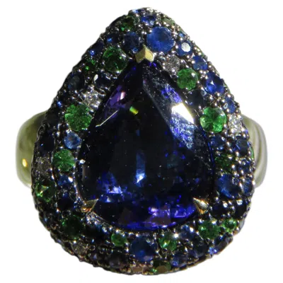 Pre-owned 1stdibs Nwt $18, 000 18kt Gold Gorgeous Large Rare Fancy 7ct Tanzanite And Diamond Ring In Multi