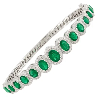 Pre-owned 1stdibs Nwt $24, 000 18kt Gold Rare Gorgeous Fancy Emerald Diamond Bangle Bracelet In Green