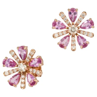 Pre-owned 1stdibs Nwt $5, 500 18kt Gold Fancy 3ct Pink Sapphire Floral Flower Diamond Earrings