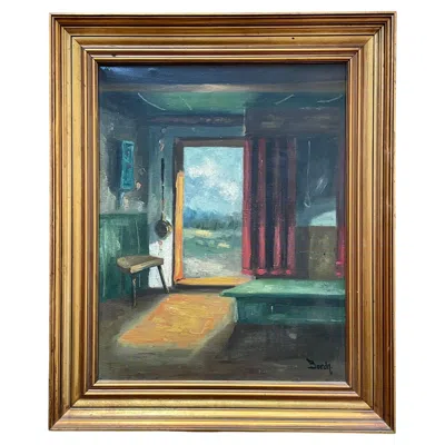 Pre-owned 1stdibs O. V. Borch (1891-1968) - Oil Painting Of Interior Scene, Early 20th Century In Gray