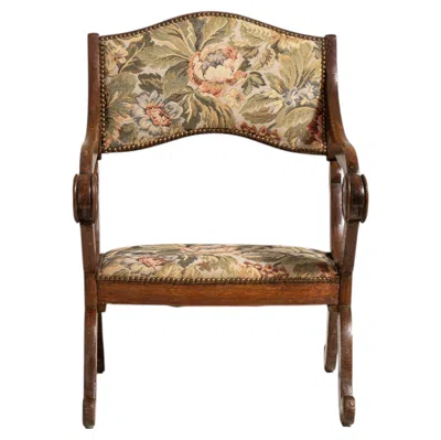 Pre-owned 1stdibs Oak Armchair With Tapestry Upholstery In Brown