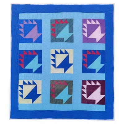 Pre-owned 1stdibs Ohio Amish Basket Crib Quilt -mounted In Blue