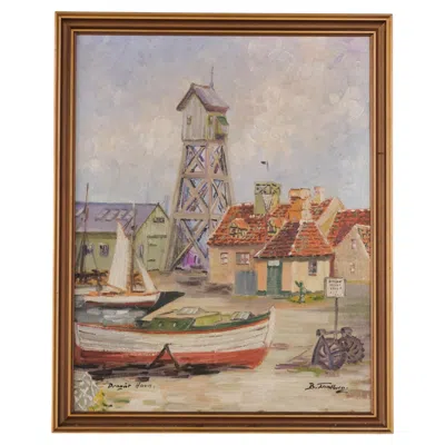 Pre-owned 1stdibs Oil Painting On Canvas Depicting Dragør Harbour By B. Tandberg In Brown