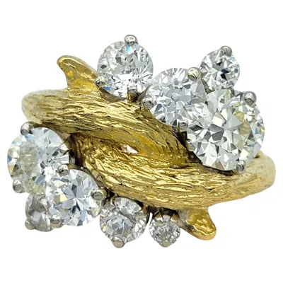 Pre-owned 1stdibs Old European Cut Diamond Cluster Faux Bois Cocktail Ring In 18 Karat Yellow Gold